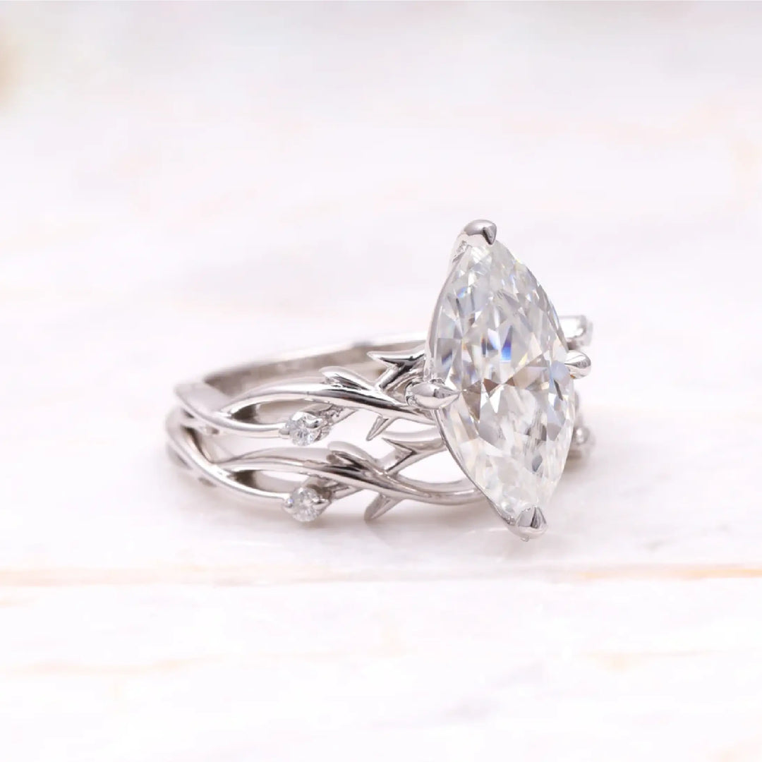 Moissanite Marquise Cut Leaf Stylish Bridal Ring Set