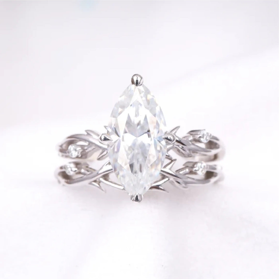 Moissanite Marquise Cut Leaf Stylish Bridal Ring Set
