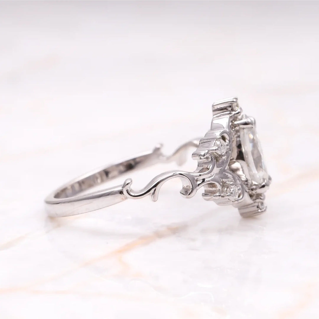 Moissanite Marquise Cut Vintage Floral Bridal Ring - Minimal Carbon