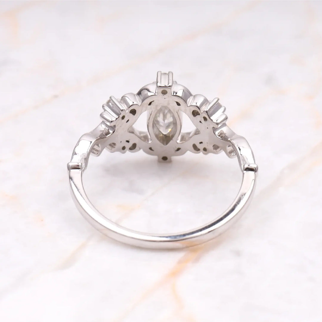Moissanite Marquise Cut Vintage Floral Bridal Ring - Minimal Carbon