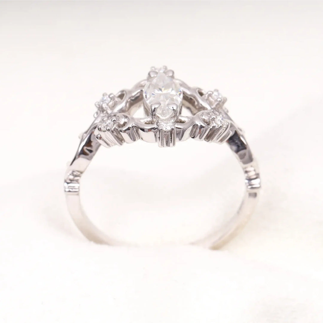Moissanite Marquise Cut Vintage Floral Bridal Ring - Minimal Carbon