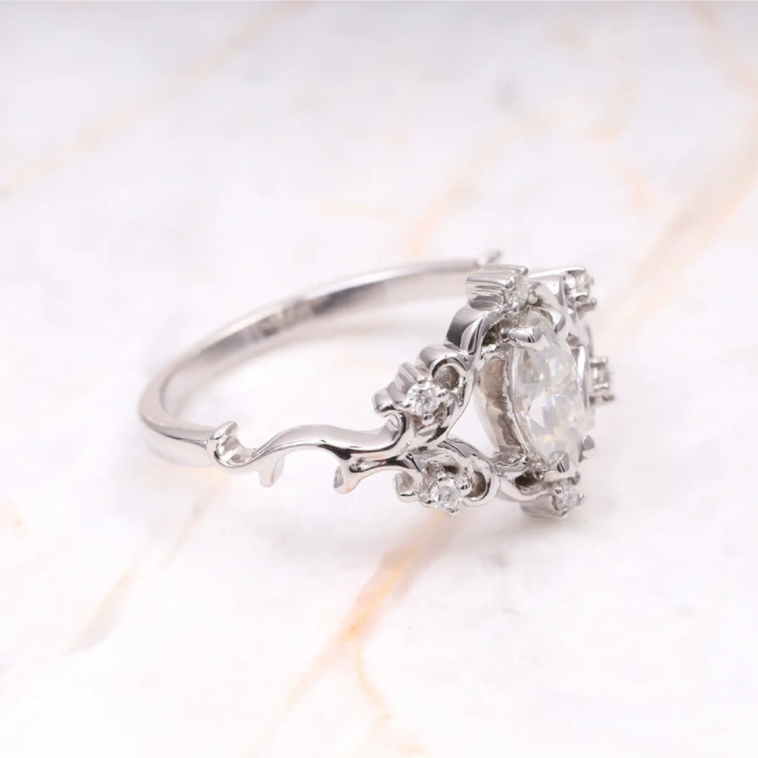Moissanite Marquise Cut Vintage Floral Bridal Ring - Minimal Carbon