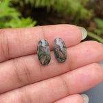 4.22 CT, 13.7 X 7.1 MM | Natural Moss Agate Pair | Oval Moss Agate - Minimal Carbon
