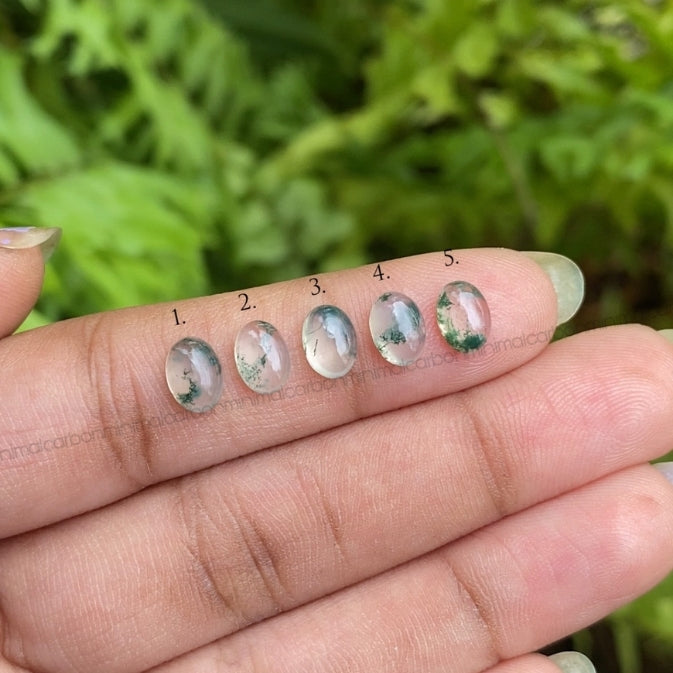 Natural Moss Agate | Loose Oval Moss Agate - Minimal Carbon