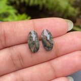 4.22 CT, 13.7 X 7.1 MM | Natural Moss Agate Pair | Oval Moss Agate - Minimal Carbon
