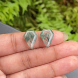 10.90 CT, 15.6 X 11.9 MM | Natural Moss Agate Pair | Pentagon Moss Agate - Minimal Carbon