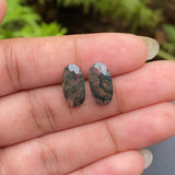 4.22 CT, 13.7 X 7.1 MM | Natural Moss Agate Pair | Oval Moss Agate - Minimal Carbon