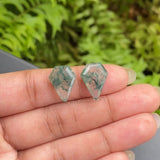 10.90 CT, 15.6 X 11.9 MM | Natural Moss Agate Pair | Pentagon Moss Agate - Minimal Carbon