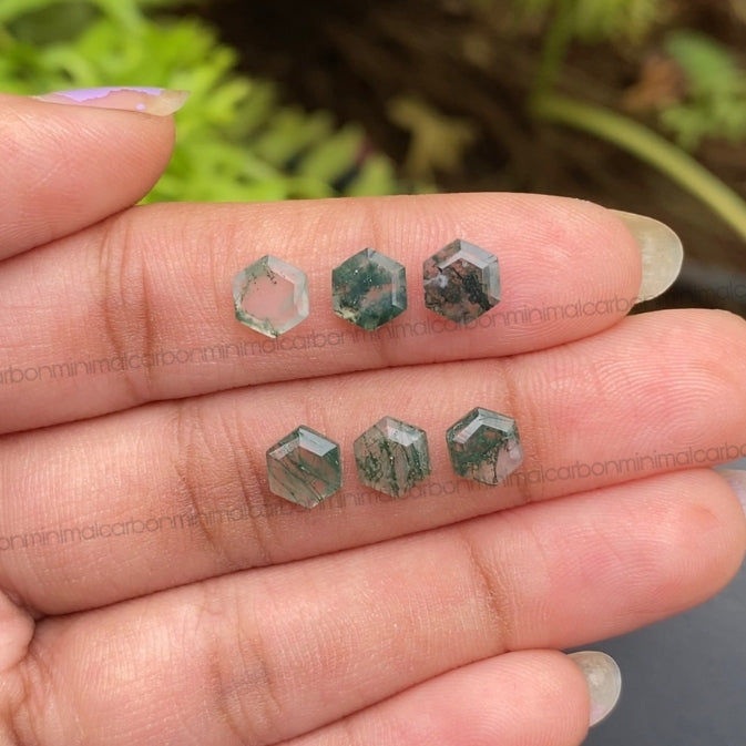 Natural Moss Agate | Loose Hexagon Moss Agate - Minimal Carbon