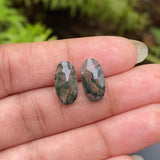 4.22 CT, 13.7 X 7.1 MM | Natural Moss Agate Pair | Oval Moss Agate - Minimal Carbon