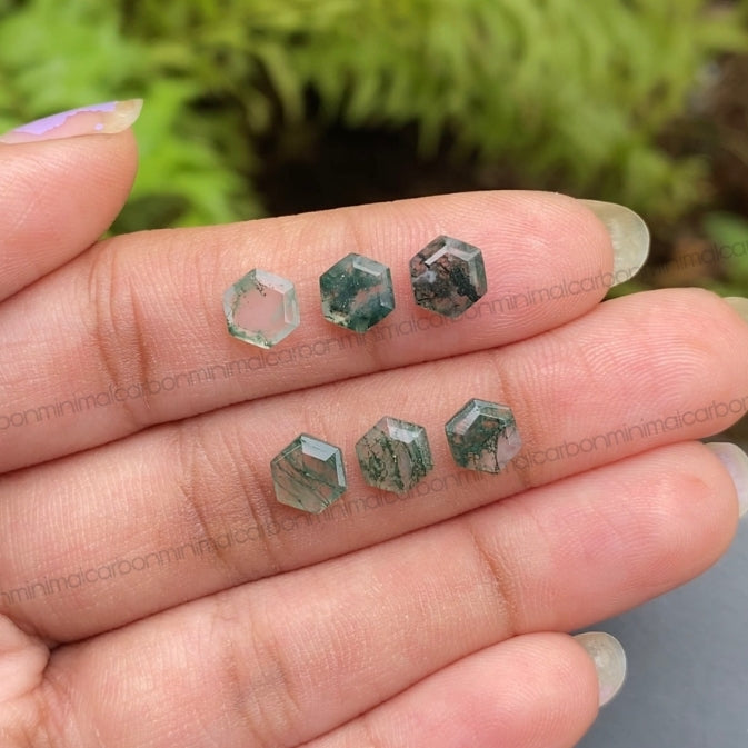 Natural Moss Agate | Loose Hexagon Moss Agate - Minimal Carbon