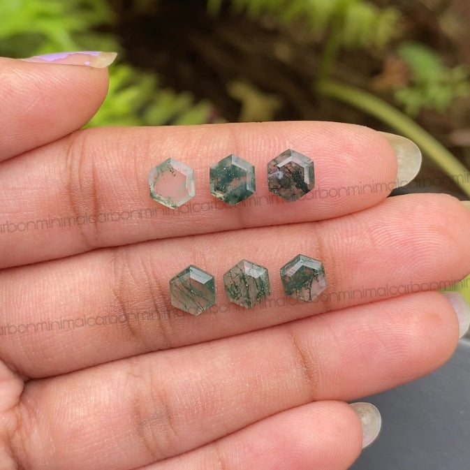 Natural Moss Agate | Loose Hexagon Moss Agate - Minimal Carbon