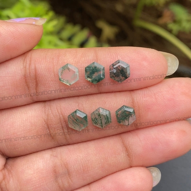 Natural Moss Agate | Loose Hexagon Moss Agate - Minimal Carbon