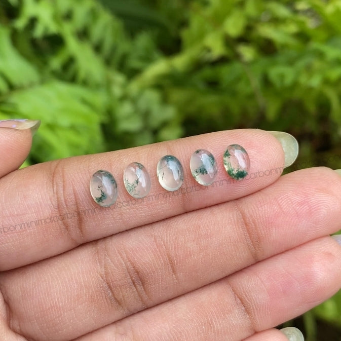 Natural Moss Agate | Loose Oval Moss Agate - Minimal Carbon