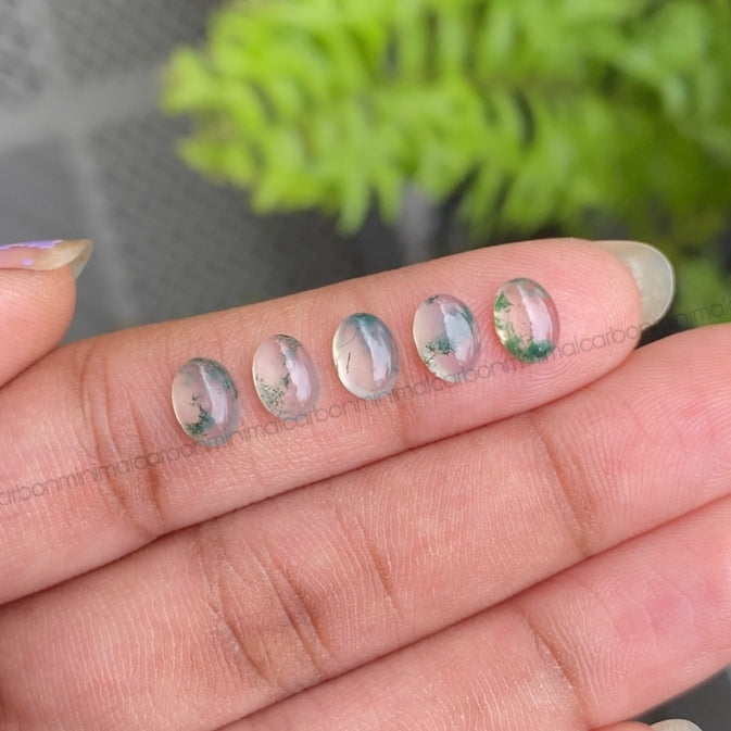 Natural Moss Agate | Loose Oval Moss Agate - Minimal Carbon