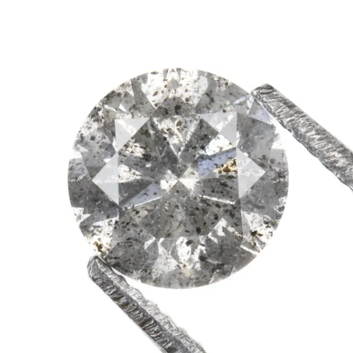 0.66 CT, 5.4 MM, Natural Loose Diamond, Salt And Pepper Diamond, Round Brilliant Cut Diamond - Minimal Carbon