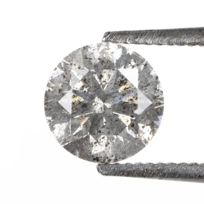 0.66 CT, 5.4 MM, Natural Loose Diamond, Salt And Pepper Diamond, Round Brilliant Cut Diamond - Minimal Carbon