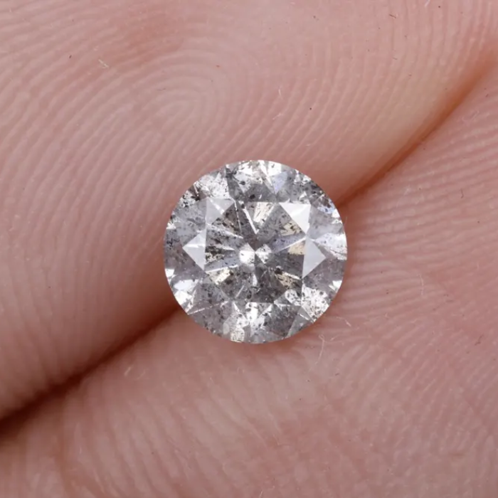 0.66 CT, 5.4 MM, Natural Loose Diamond, Salt And Pepper Diamond, Round Brilliant Cut Diamond - Minimal Carbon
