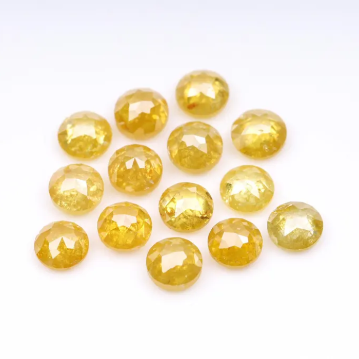 Natural Loose Round Rose Cut Yellow Diamond - Minimal Carbon