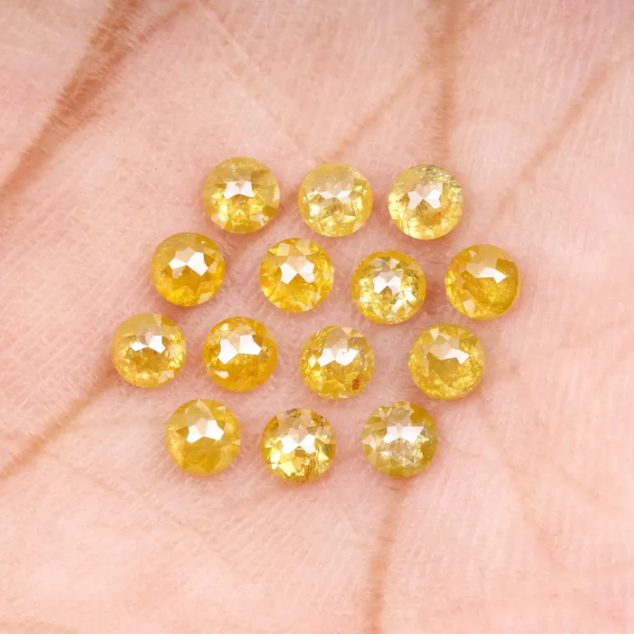 Natural Loose Round Rose Cut Yellow Diamond - Minimal Carbon