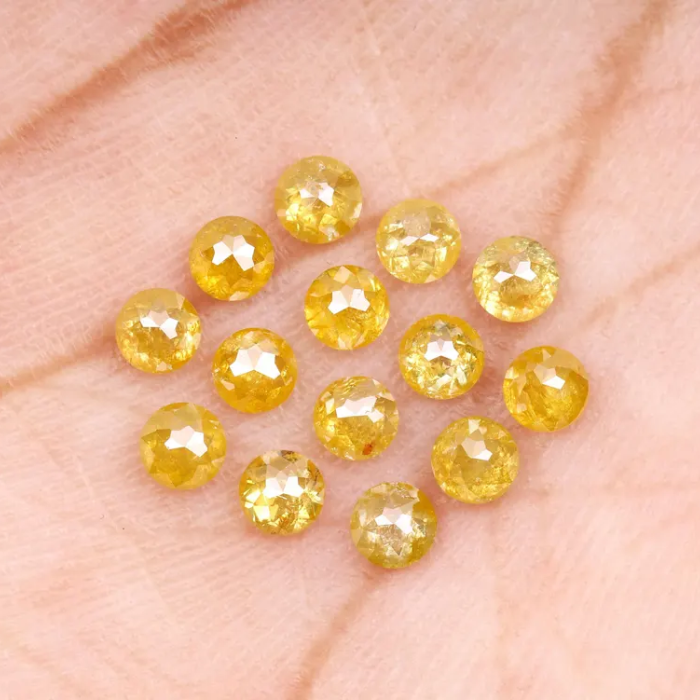Natural Loose Round Rose Cut Yellow Diamond - Minimal Carbon