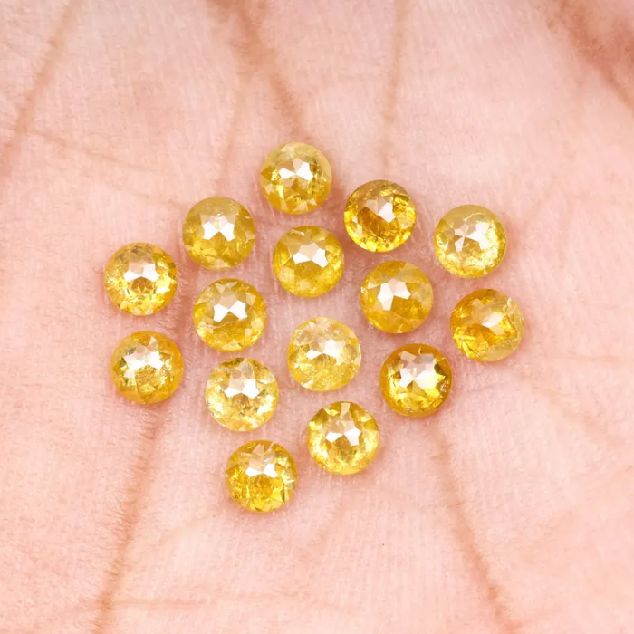 Natural Loose Yellow Color Round Rose Cut Diamond - Minimal Carbon