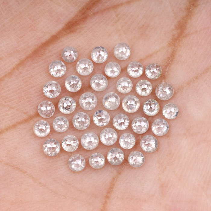 Natural Milky White Round Rose Cut Earth Mined Diamond