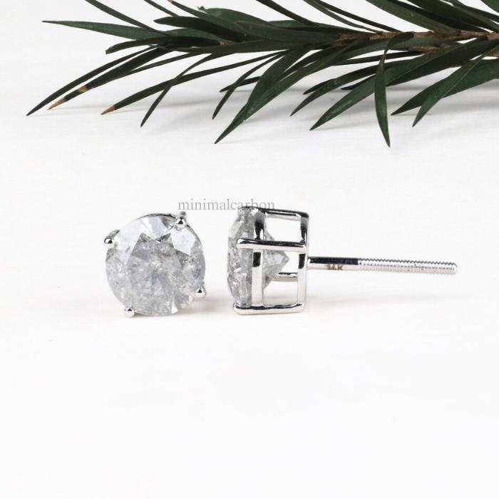 Natural Round Salt And Pepper Diamond Stud Earring