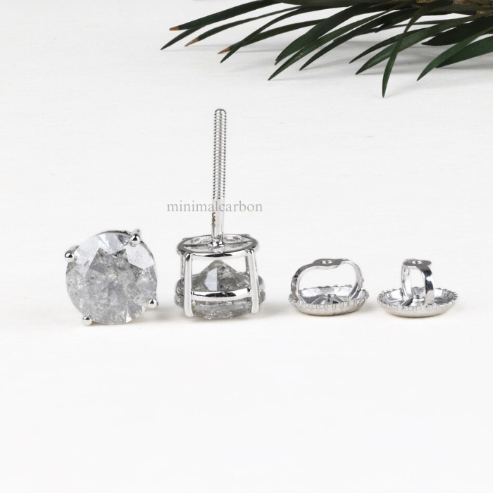 Natural Round Salt And Pepper Diamond Stud Earring