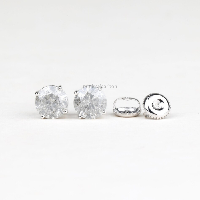 Natural Round Salt And Pepper Diamond Stud Earring