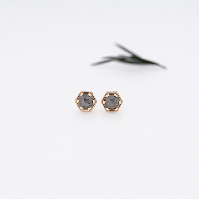 Natural Salt And Pepper Diamond Six Prong Solitaire Stud