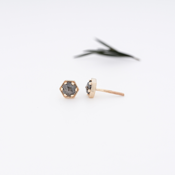 Natural Salt And Pepper Diamond Six Prong Solitaire Stud