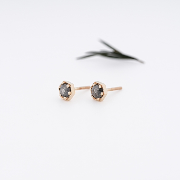Natural Salt And Pepper Diamond Six Prong Solitaire Stud