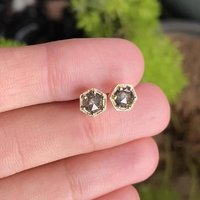 Natural Salt And Pepper Diamond Six Prong Solitaire Stud