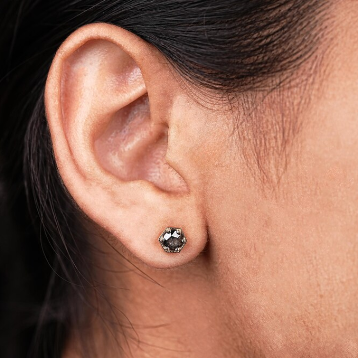 Natural Salt And Pepper Diamond Six Prong Solitaire Stud