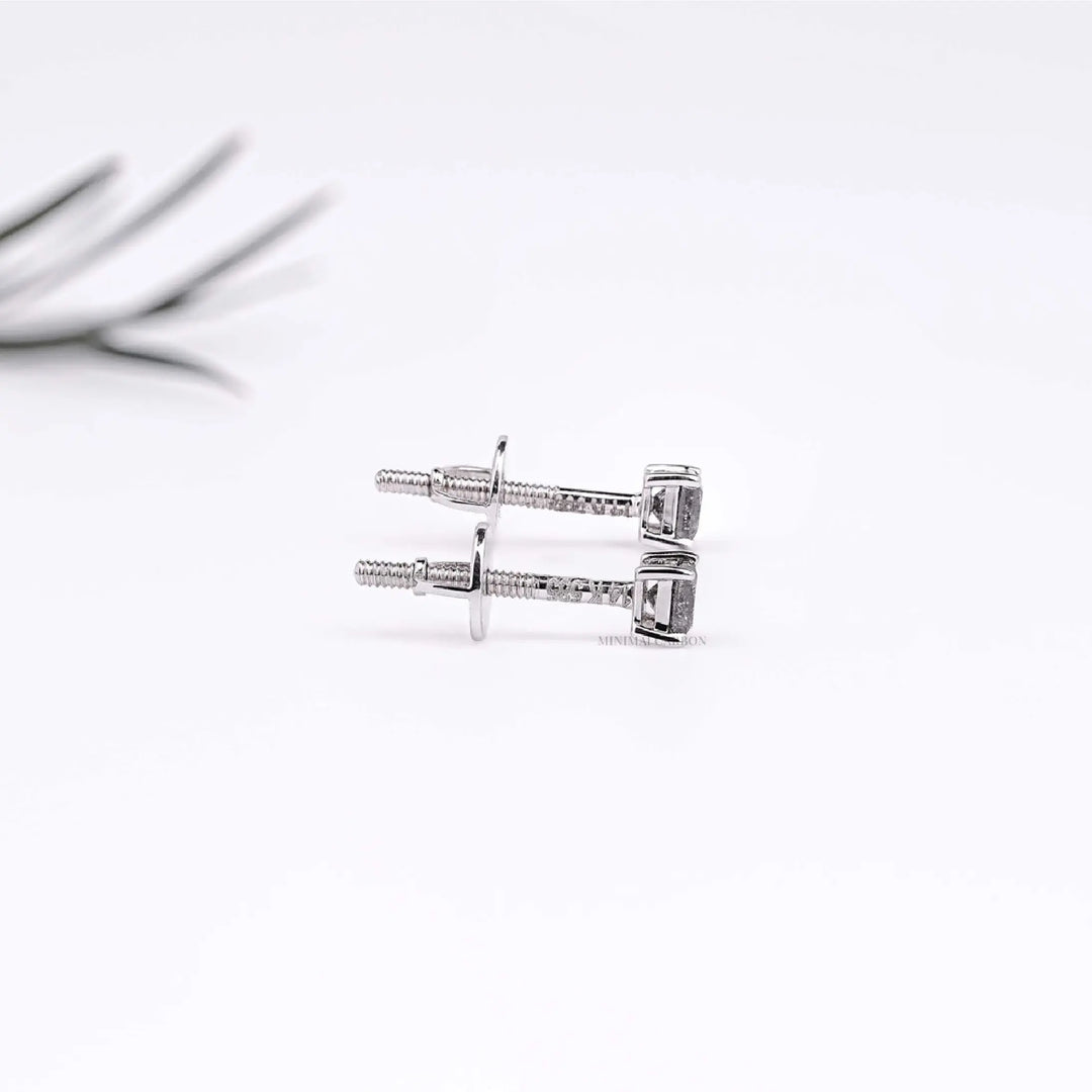 Natural Salt and Pepper Diamond Princess Cut Stud