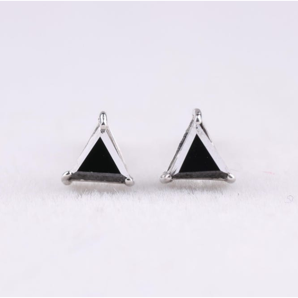 Minimalist Triangle Black Gemstone Stud Earrings