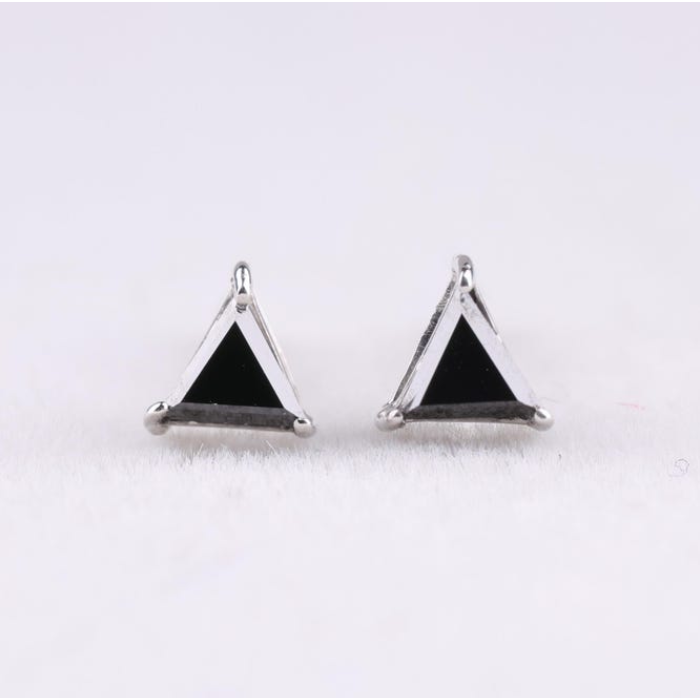 Minimalist Triangle Black Gemstone Stud Earrings