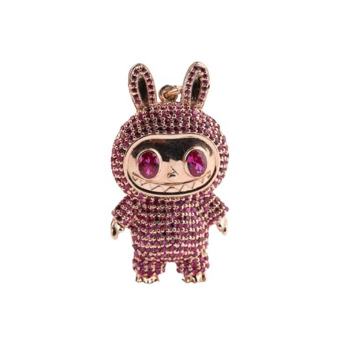 Labubu Pendant Pink Diamond Labubu Doll Pendant Labubu Inspired CZ Micro Pave Pendant Labubu Monster Pendant