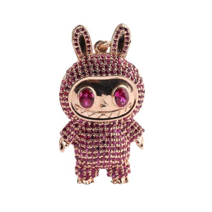 Labubu Pendant Pink Diamond Labubu Doll Pendant Labubu Inspired CZ Micro Pave Pendant Labubu Monster Pendant