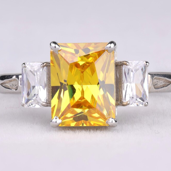 Radiant Cut Citrine Three Stone Ring – Minimalist Engagement or Promise Ring
