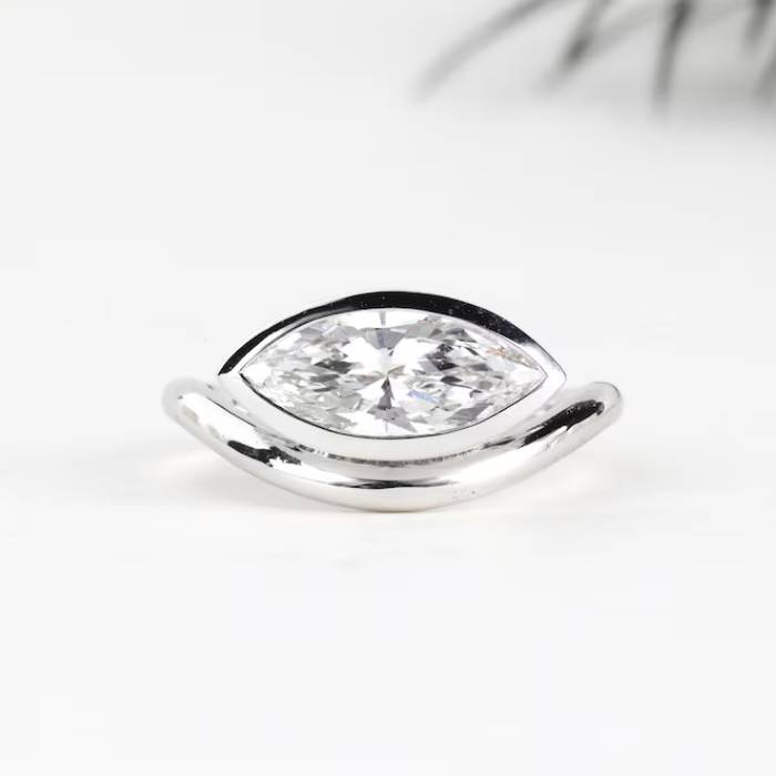 East West Marquise Diamond Bezel Set Engagement & Wedding Ring