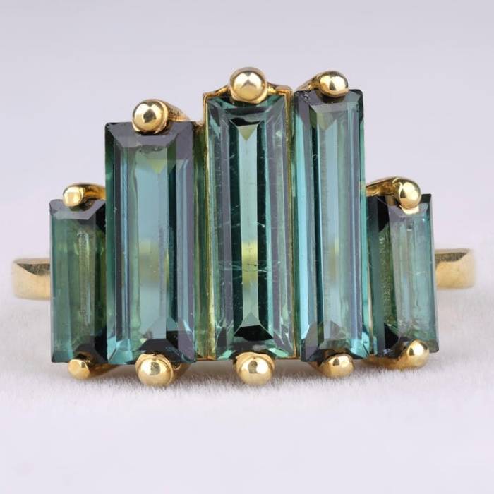 Green Tourmaline Five Stone Baguette Ring