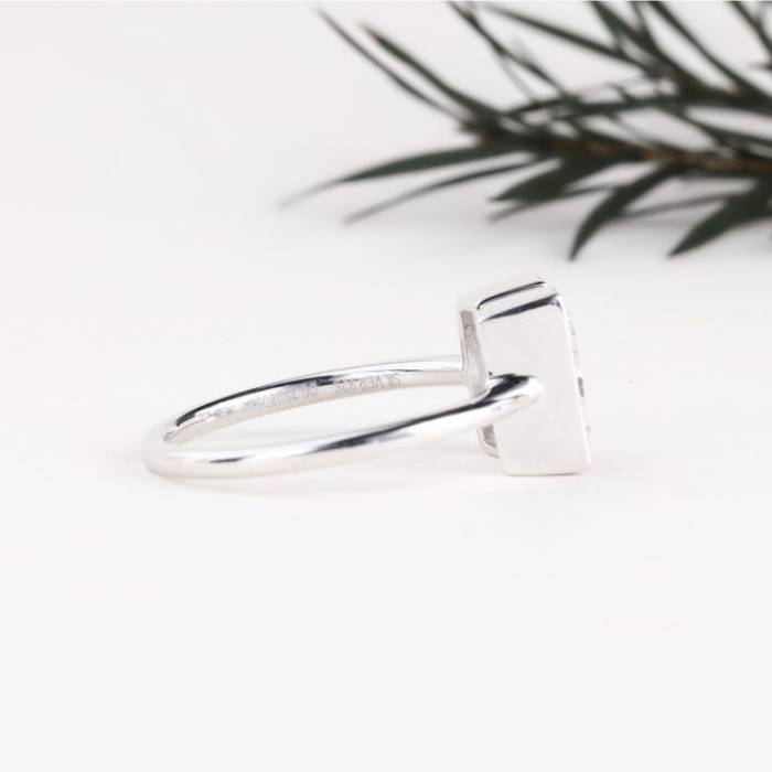 H Initial Diamond Ring Letter Solid Gold