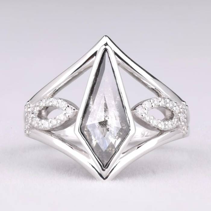Kite Salt And Pepper Diamond Ring Lab Diamond Boho Engagement Ring