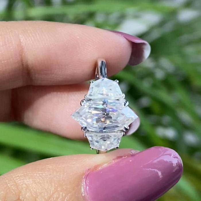 Trilogy Marquise Cut Three Stone Ring With Half Moon Side Stone