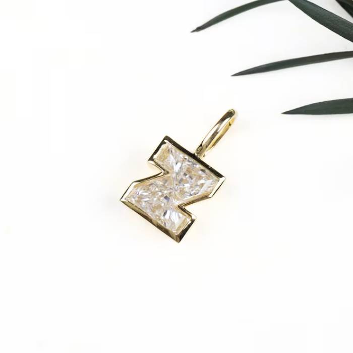 Z Letter Initial Diamond Pendant Solid Gold
