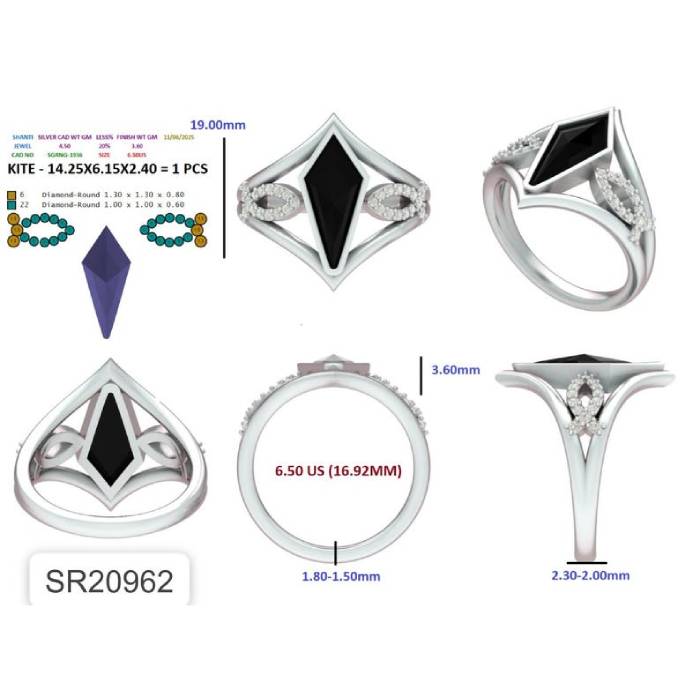 Kite Salt And Pepper Diamond Ring Lab Diamond Boho Engagement Ring