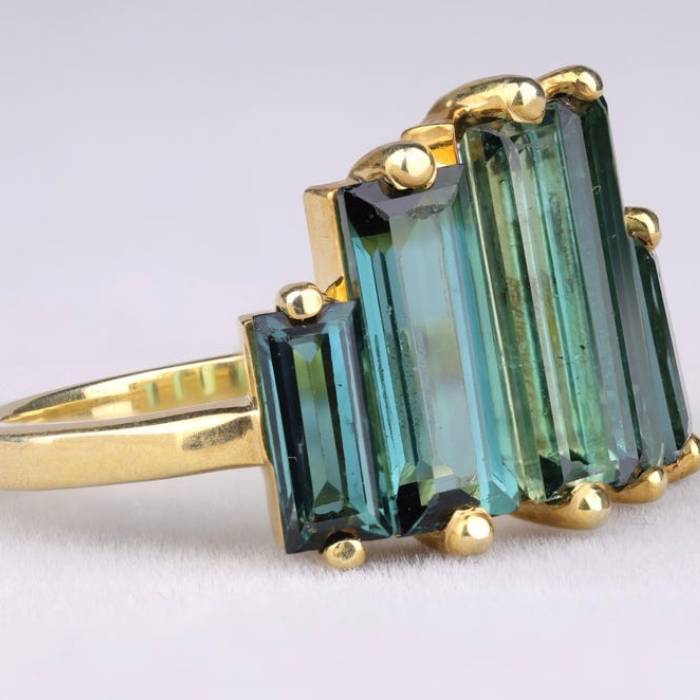 Green Tourmaline Five Stone Baguette Ring