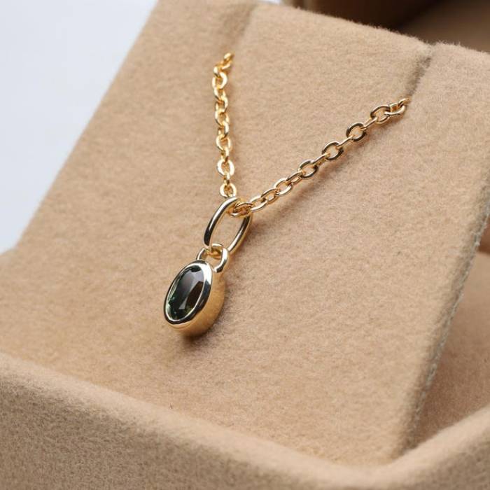 Minimalist Green Sapphire Pendant Necklace For Birthday Gift & Anniversary Gift